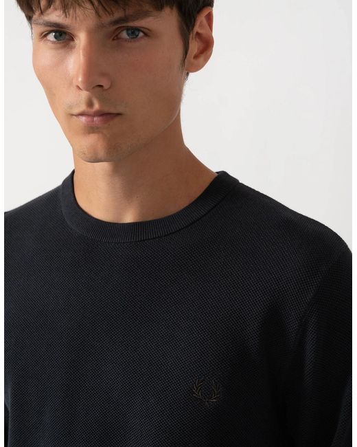 Fred Perry Black Pique Stitch Jumper for men