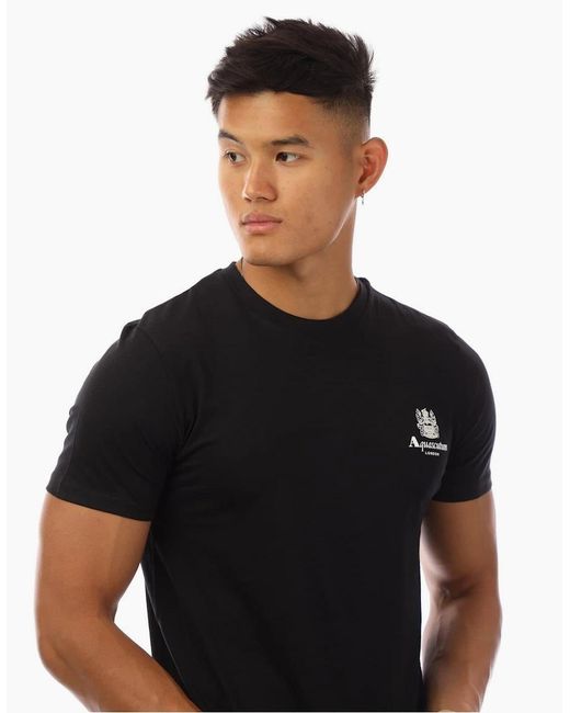 Aquascutum Black Logo Print Regular Fit Crew Neck T-Shirt for men