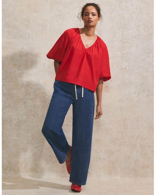 Ro&zo Gathered-Sleeve V-Neck Top