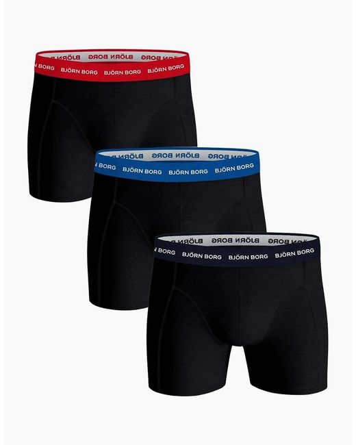 Björn Borg Black 3-Pack Contrast Waistband Boxer Briefs, W for men