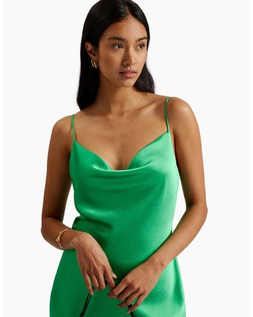 Ted Baker Green Tunca Satin Cowl Neck Evening Midi Dress