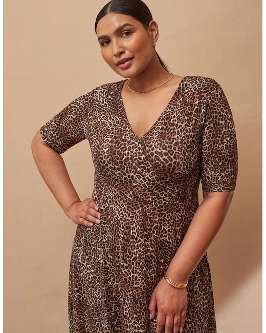 Live Unlimited London Brown Leopard Print Half Length Sleeve Wrap Dress