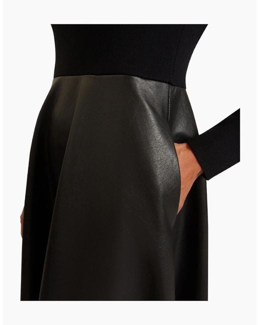 Ted Baker Black Midi Dress With Faux Leather Skirt