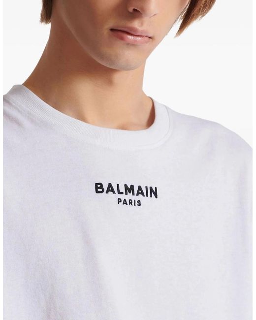 Balmain White Paris Small Embroidered Logo T-Shirt for men