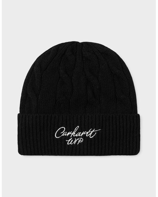 Carhartt Black Wip Logo Signature Cable Knitted Beanie Dark for men