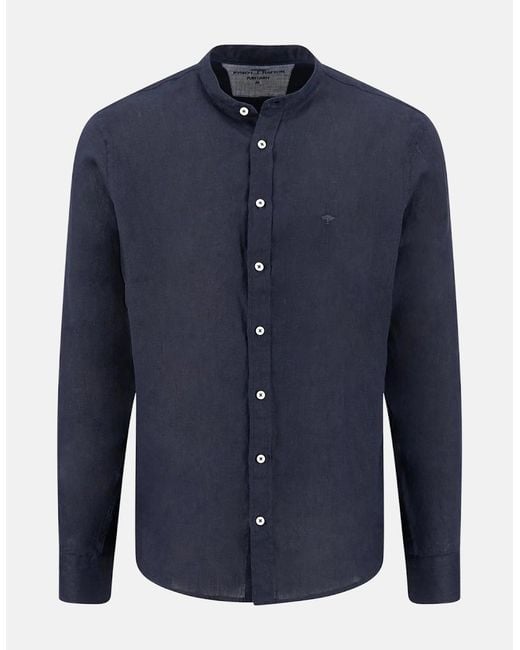 Fynch-Hatton Blue Stand Collar Pure Linen Shirt for men