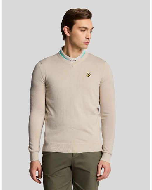 Lyle & Scott Natural Golf Wool Blend V Neck Jumper for men