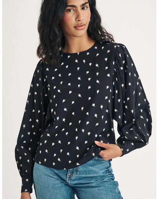 Nobody's Child Blue Regular Fit Crew Neck Long Sleeve Blouse
