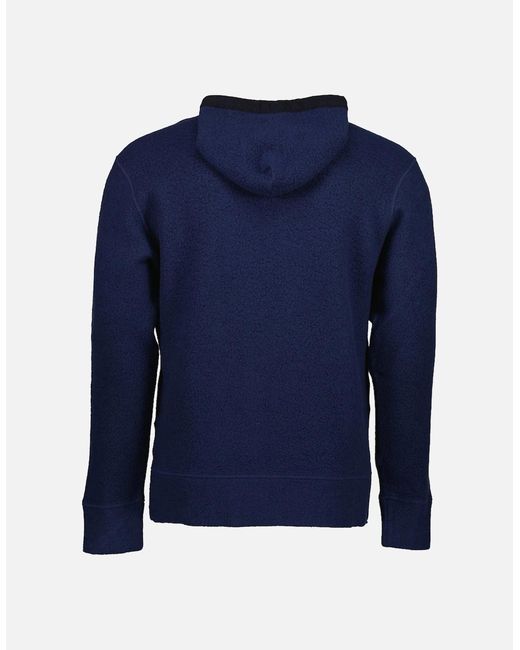 C P Company Blue Wool Polar Fleece Logo Hoodie for men