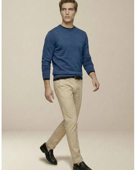 Fynch-Hatton Blue Fine Knit Cotton Crewneck Sweater Midnight for men