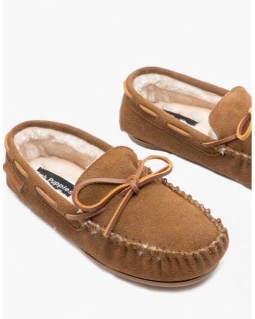 Hush Puppies Brown Allie Suede Moccasin Slippers Tan