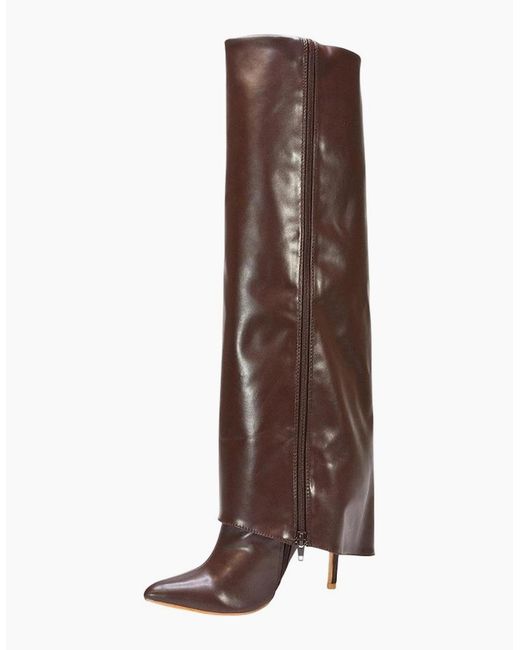 XY London White Ladies Shauna Fold Over Stiletto Heel Knee-High Boots