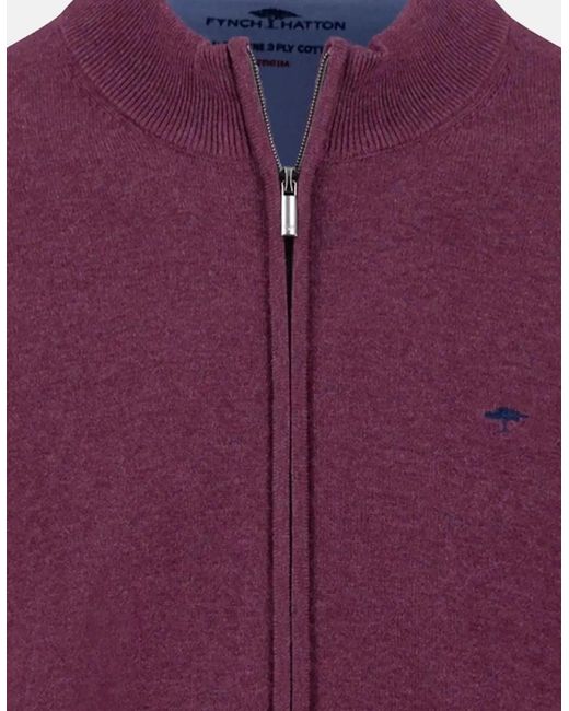 Fynch-Hatton Purple Superfine Stand-Up Cardigan Deep Merlot for men