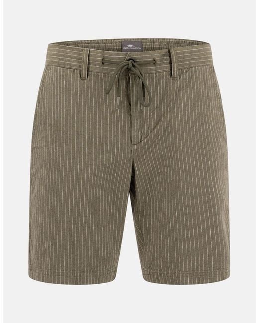 Fynch-Hatton Gray Linen Blend Pinstripe Bermuda Shorts Dark Khaki for men