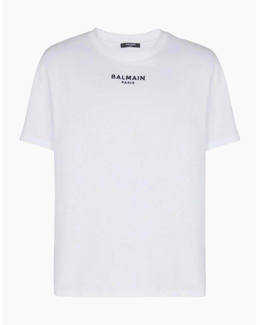 Balmain White Paris Small Embroidered Logo T-Shirt for men