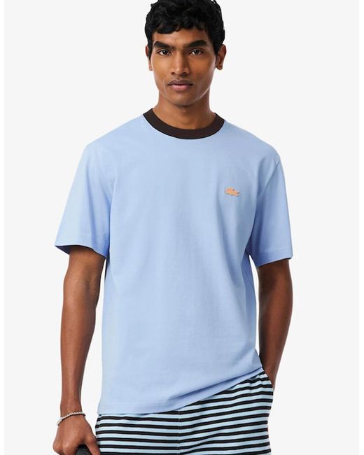 Lacoste Blue Classic Fit Colour-Block Cotton T-Shirt for men