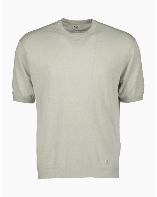 C P Company Gray Linen Knitted T-Shirt for men