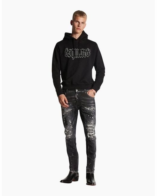 DSquared² Gray Tidy Biker Jean Paint Splash Reinforced Ripped Jeans for men