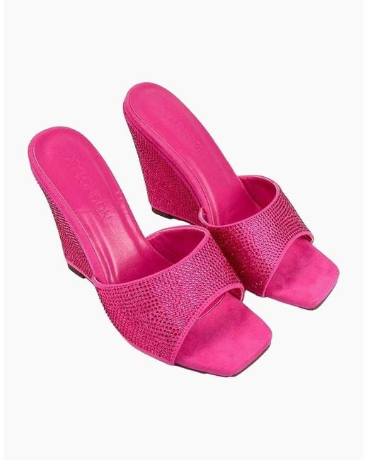 XY London Pink Ladies Peggie Rhinestone Wedge Mules
