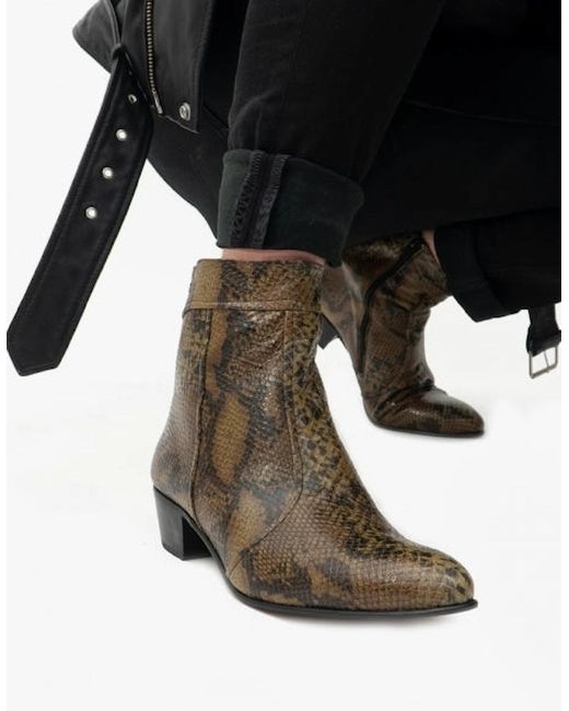 Club Cubano Green Emmanuel Snakeprint Leather Cuban Heel Boots Musgo for men