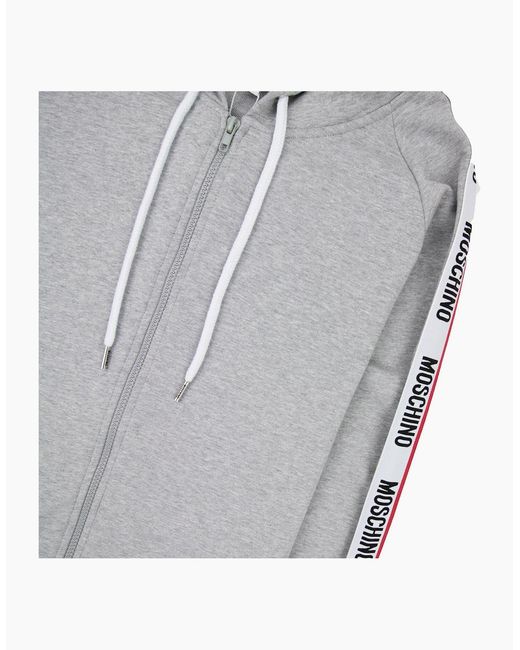 Moschino Gray Underwear Arm Tape Logo Zip Up Hoody Light for men