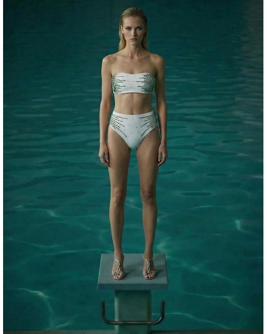 Oceanus Gray Ophelia Hand Embroidered Bikini Top