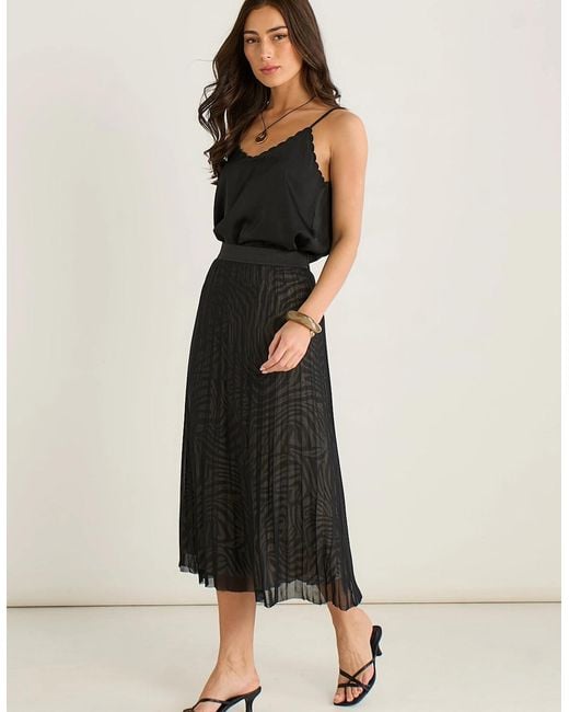 Gini London Black Animal Print Mesh Overlay Pleated Midi Skirt