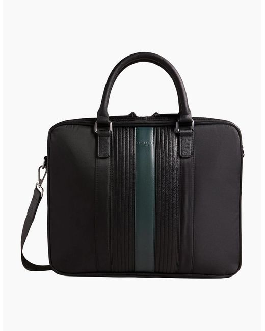 Ted Baker Black Rooky Core Twill Striped Document Bag for men