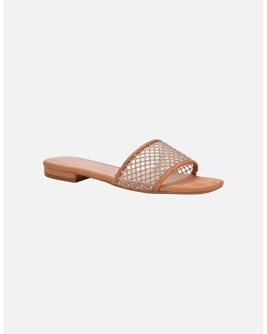 XY London Natural Ladies Gabrielle Diamante Open Toe Flat Sliders