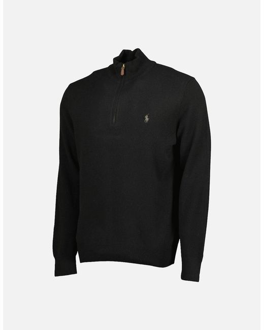 Ralph Lauren Black Merino Wool Quarter Zip Jumper for men