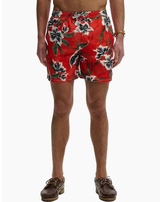 Superdry Red Hawaiian Print 16 Swim Shorts for men