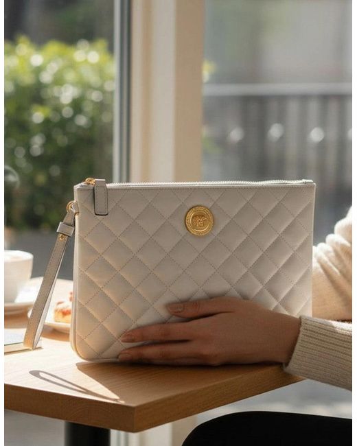 Versace Gray Logo Medusa Quilted Pouch Tone