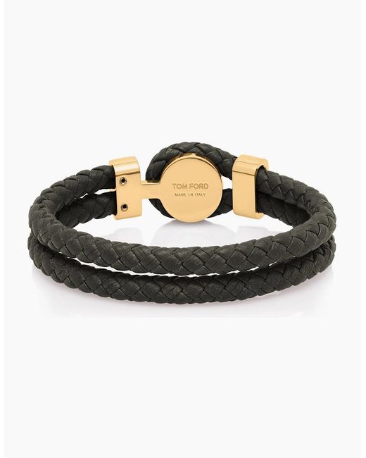 Tom Ford Black Leather Press Stud Bracelet for men