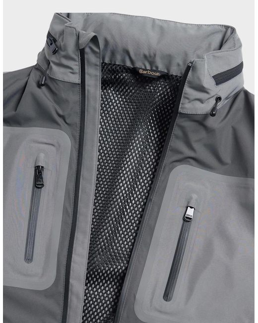 Barbour Gray Chevin Waterproof Concealed Hood Rain Anorak for men