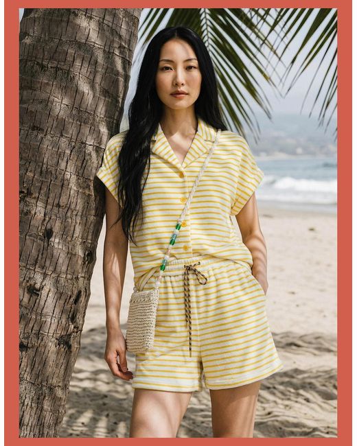 Nooki Design White Talinn Towelling Cotton Striped Shorts
