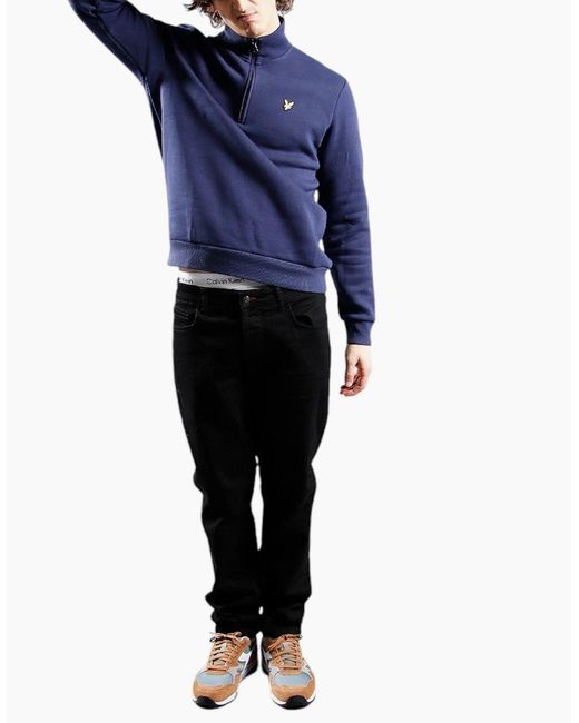 Lyle & Scott Blue Lyle & Scott Ml2022V Loopback Half Zip High Neck Jumper Winter Sweatshirt for men