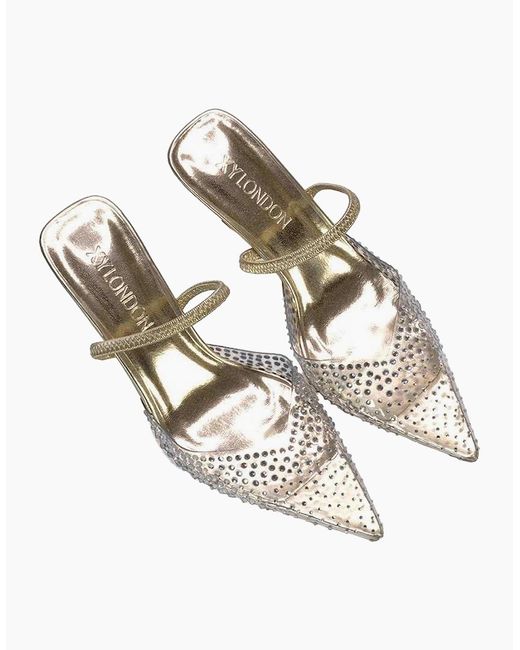 XY London White Ladies Tia Metallic Perspex Court Shoes