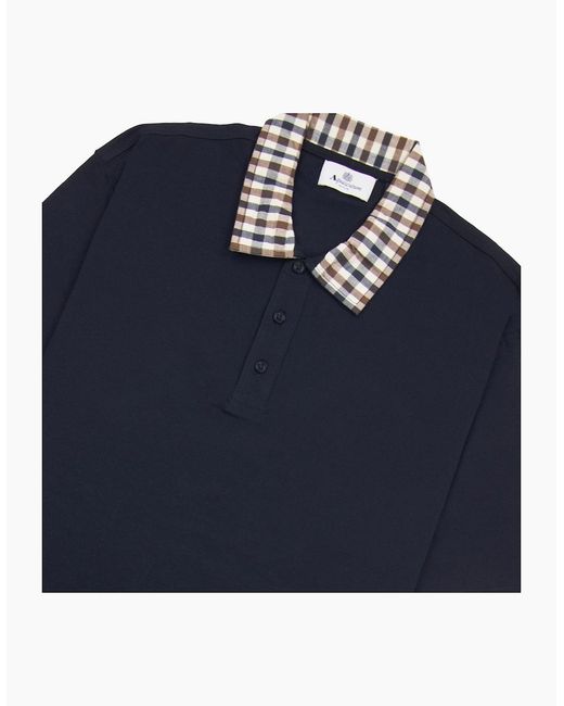 Aquascutum Blue Supima Club Check Rib Polo for men