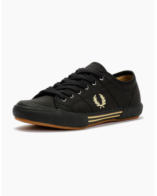 Fred Perry Black B708 Vintage Tennis Canvas /Champagne Trainers for men