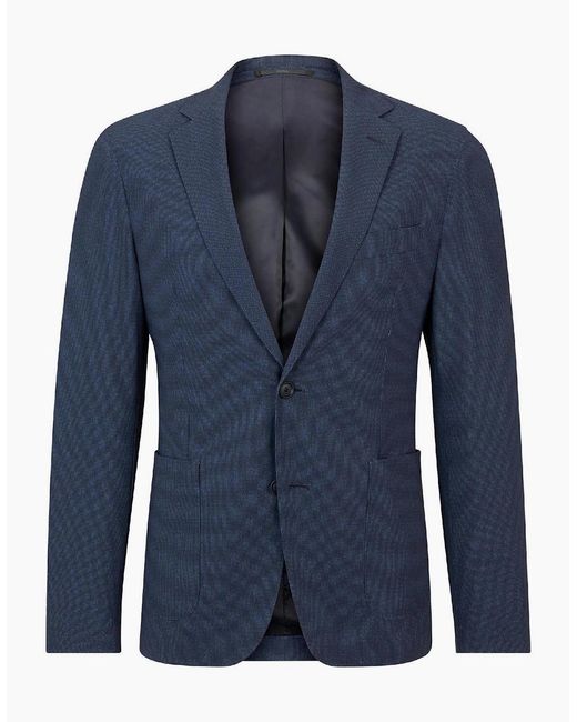 Boss Blue Solid Patterned Suit Jacket With Flap Pocket for men