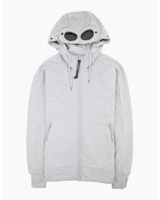 C P Company Gray Diagonal Raised Fleece Full Zip Goggle Hoody M93 for men