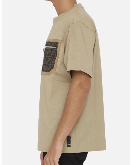 Fendi Natural Ff Monogram Pocket Oversized T-Shirt for men