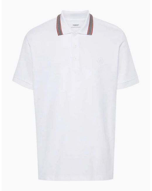 Burberry White 'Pierson' Tb Collar Polo-Shirt for men
