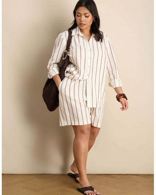 Live Unlimited London Natural Oatmeal Stripe Linen Blend Shorts