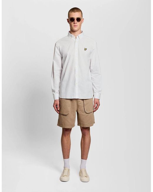 Lyle & Scott White Linen Blend Oxford Shirt for men