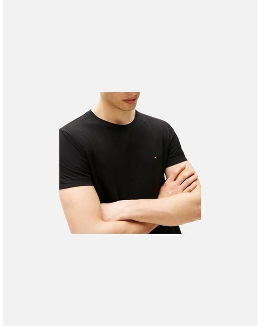 Tommy Hilfiger Black 10839 T Shirts Crew Neck Short Sleeve Summer New Cotton Tee for men