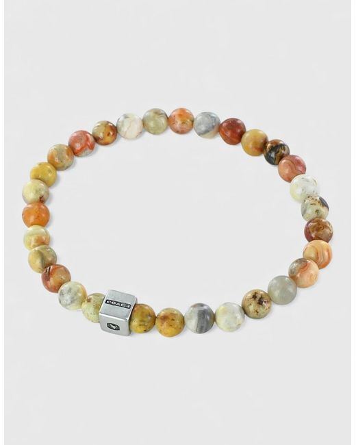 COACH Metallic Logo Cube Agate Beaded Bracelet Sterling