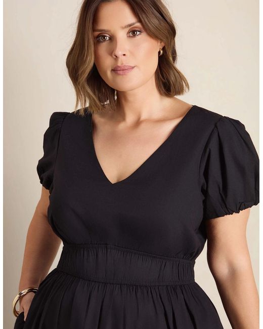 Live Unlimited London Black Cotton Smocked Waist Midaxi Dress