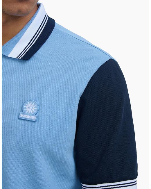 Sandbanks Blue Colour Block Zip Polo Dusty for men