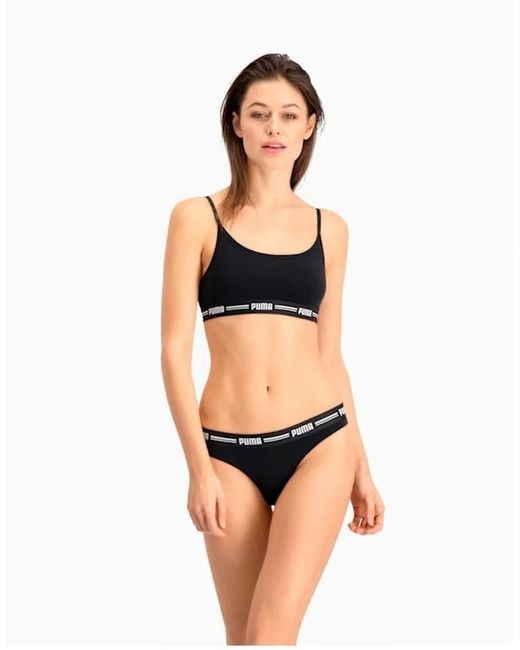 PUMA Black 2-Pack Striped Logo Mid-Rise Strings